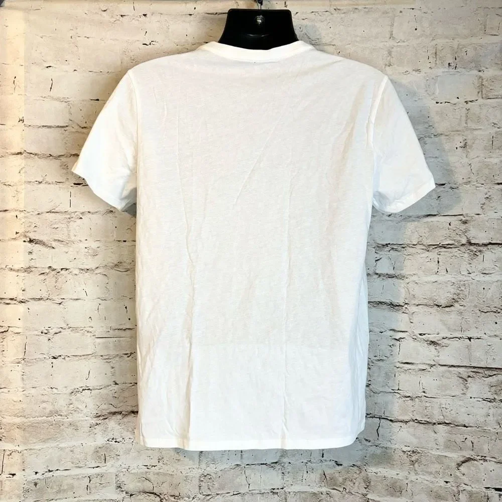 Lacoste Mens Under Shirt Underwear Single White V-Neck Size Medium Short Sleeve